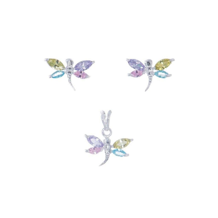 Dijes y aretes libélulas de Plata con zirconias