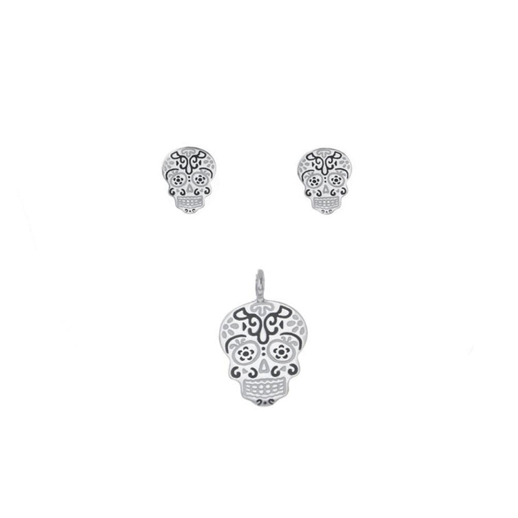 Dije y aretes Calaveras de Plata