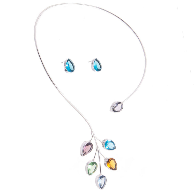 Gargantilla de plata de colección con hojas de cristal