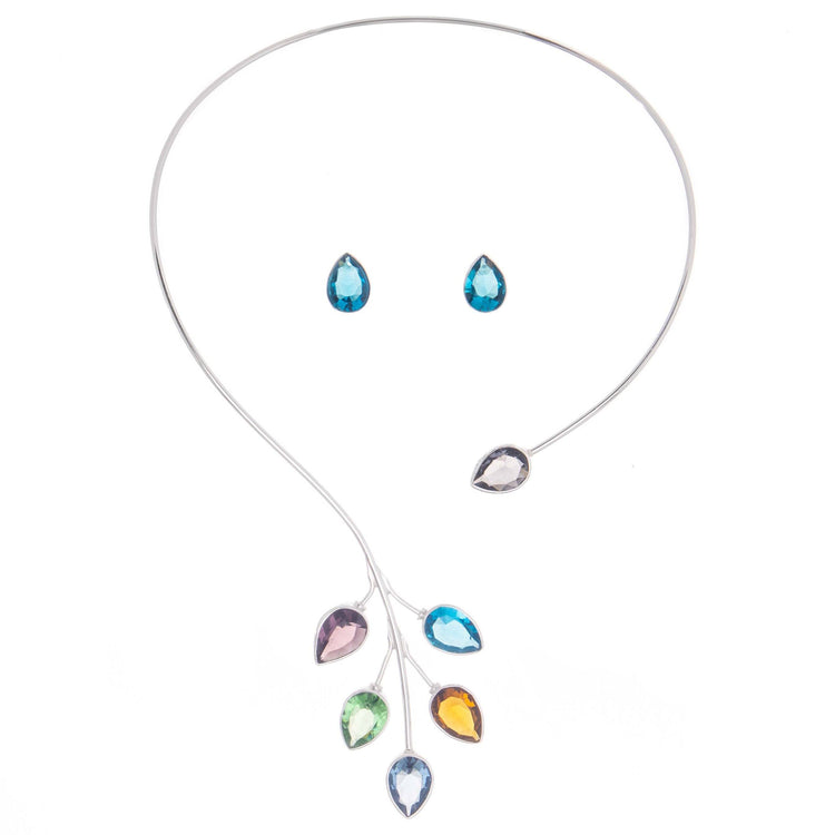 Gargantilla de plata de colección con hojas de cristal