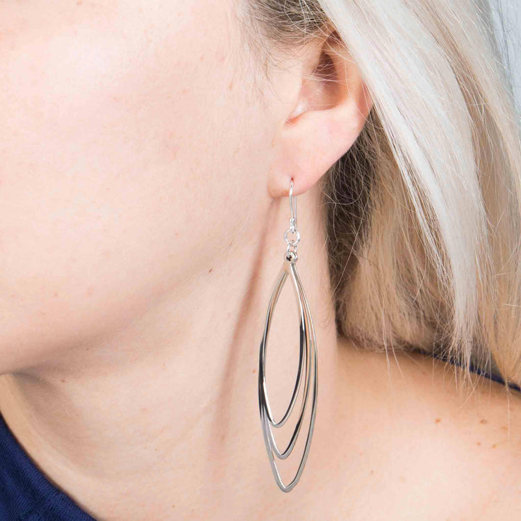 Aretes elipse móviles de plata grande