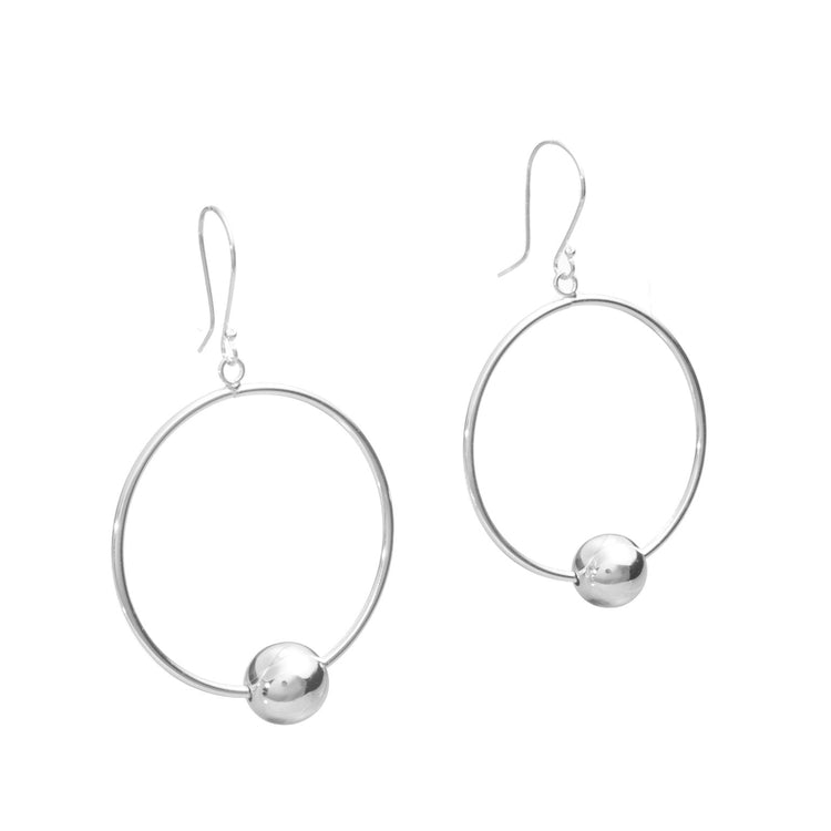 Aretes de aro con esfera de plata