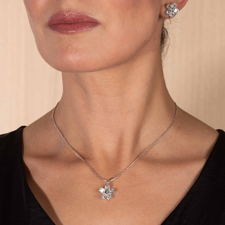 Juego de flores zirconia de plata de plata mexicana