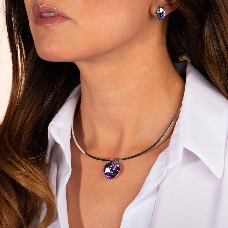 Dije y aretes de Corazones de cristal esmaltado y plata