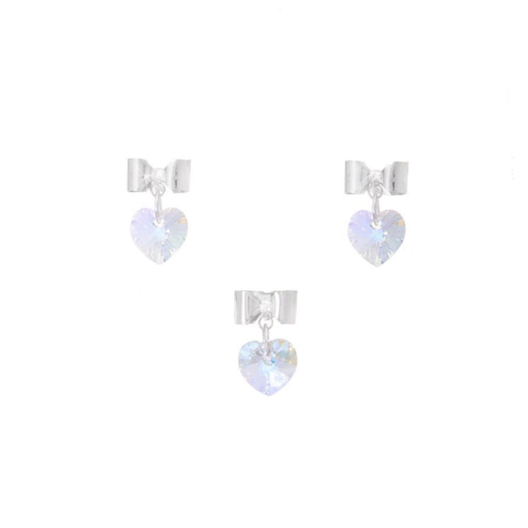 Dije y aretes Moño de plata con cristal esmaltado de corazón