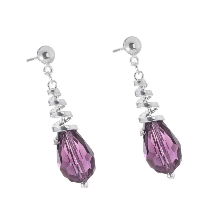 Aretes de espiral con gota de cristal