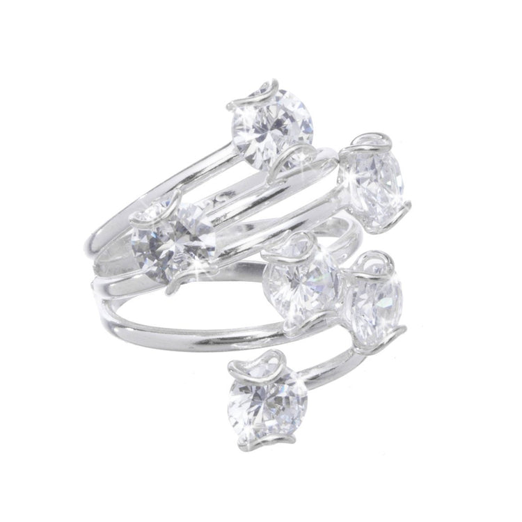 Anillo espiral de plata con seis zirconias blancas