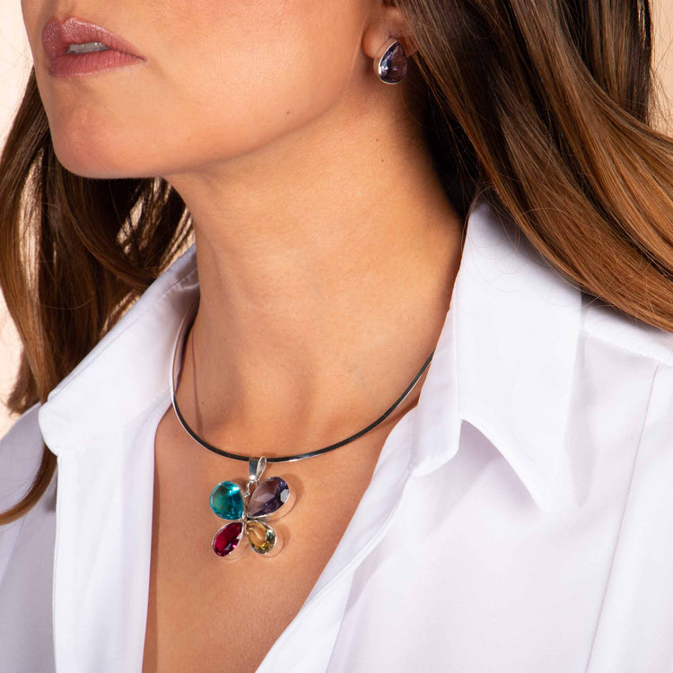 Cristal butterfly Set with silver bezel