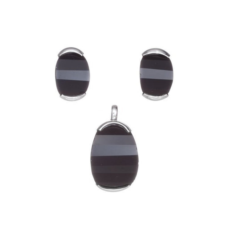 Juego de Plata y cristal ovoide