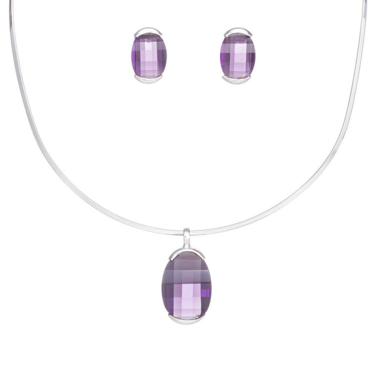 Juego de Plata y cristal ovoide