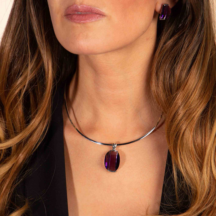 Juego de Plata y cristal ovoide