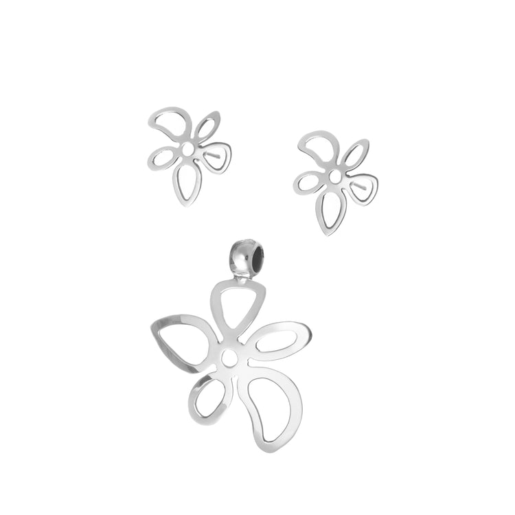Dije y aretes de flor irregular de Plata