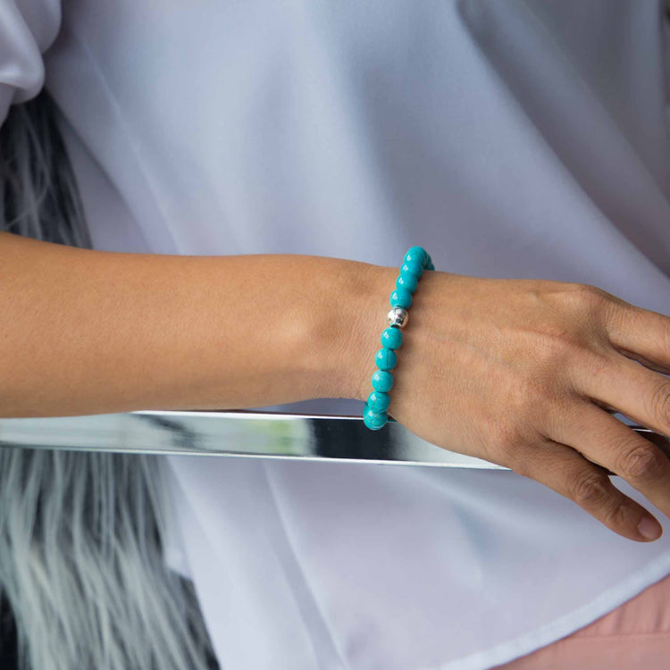 Pulsera de esferas con resina de turquesa y plata