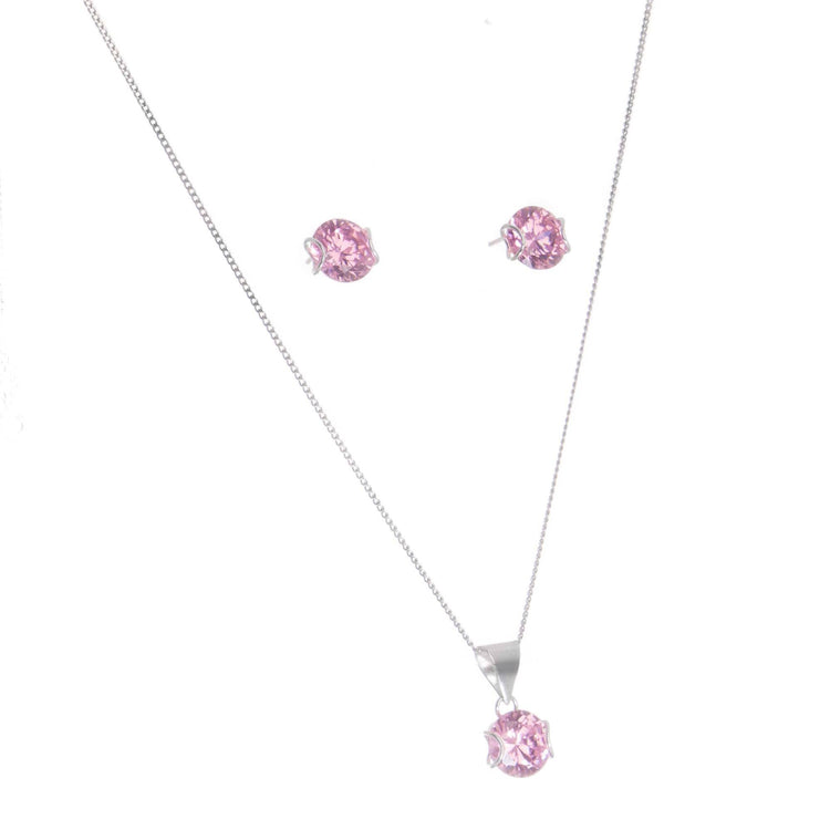 Dijes y aretes abrazo de zirconias con plata.