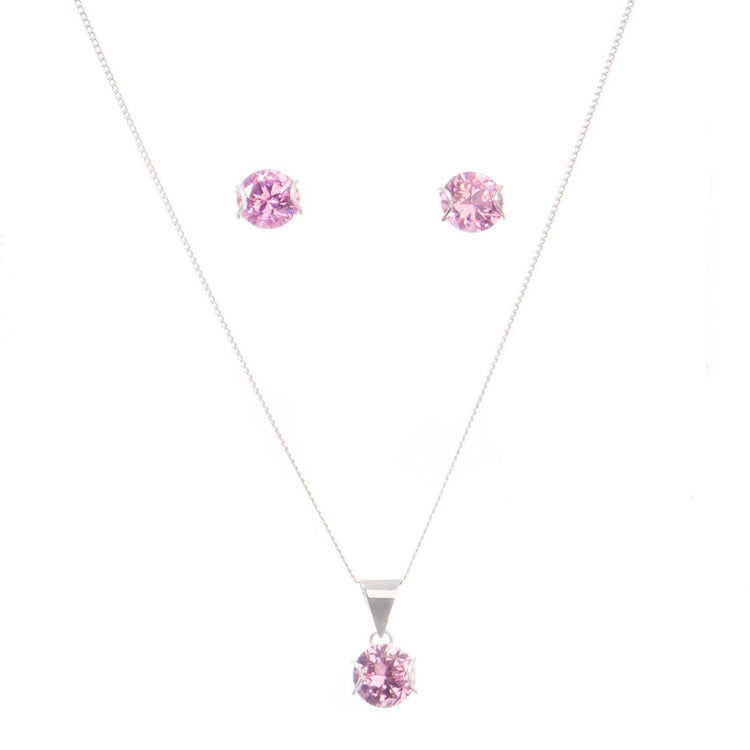 Dijes y aretes abrazo de zirconias con plata.