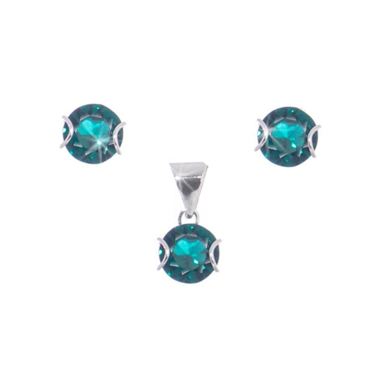 Dijes y aretes abrazo de zirconias con plata.