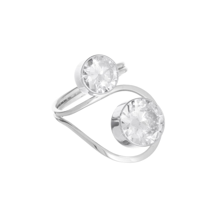 Anillo doble zirconias biseladas en gota de plata