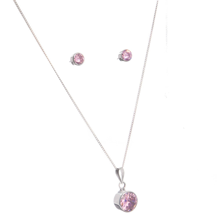 Juego de zirconia redonda biselada en plata