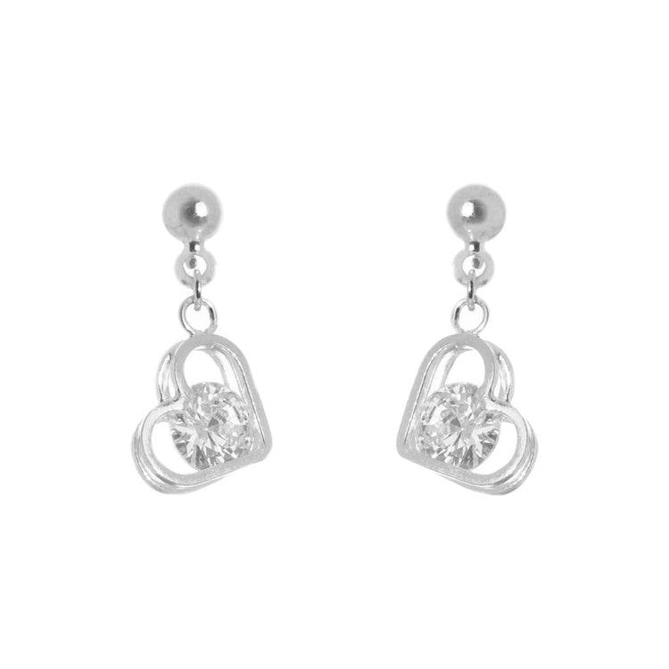 Aretes de corazón colgantes con plata y zirconias
