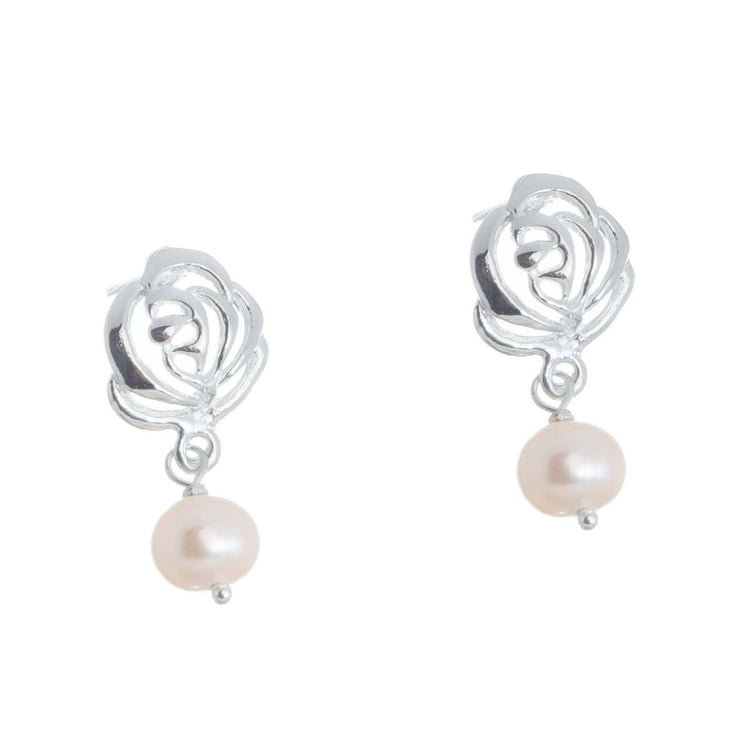 Aretes contorno rosas de plata con perlas