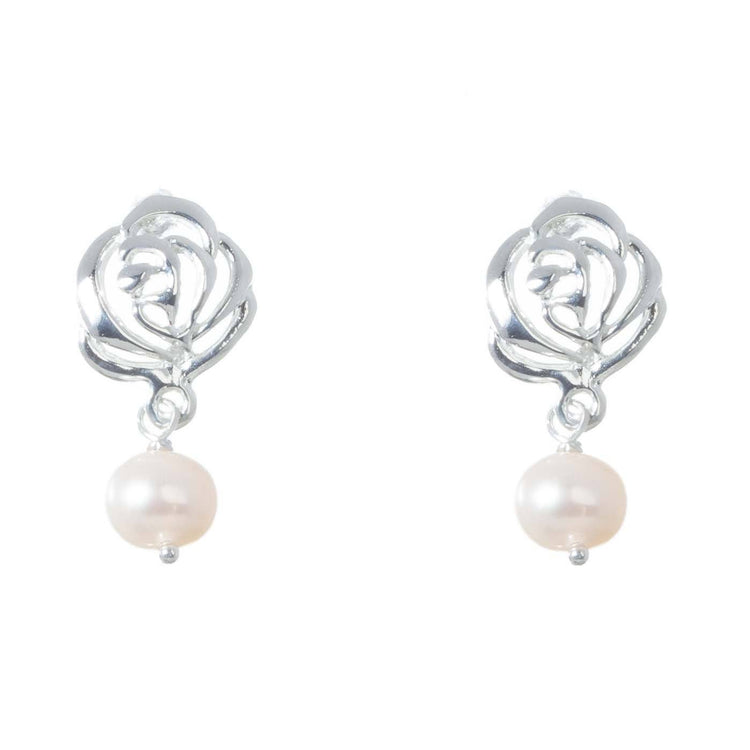 Aretes contorno rosas de plata con perlas