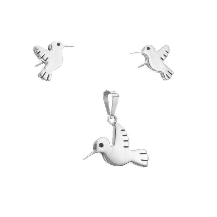 Dije y aretes colibrí de plata Pirch