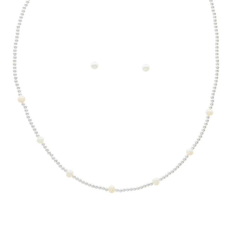 Collar bolitas de plata con perlitas intercaladas