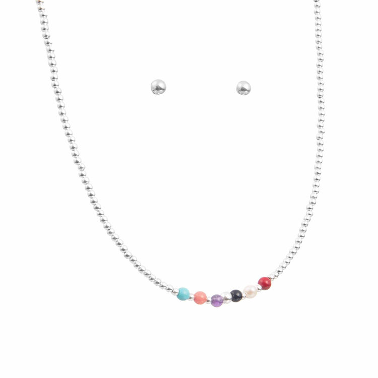 Collar bolitas de plata con piedras juntas de plata mexicana