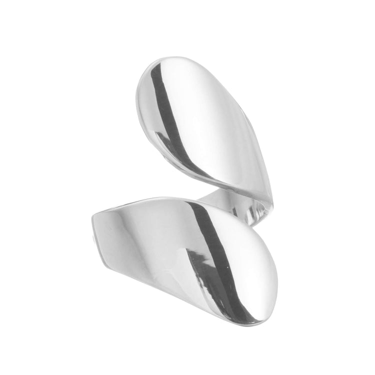 Anillo dos hojas liso de plata mexicana