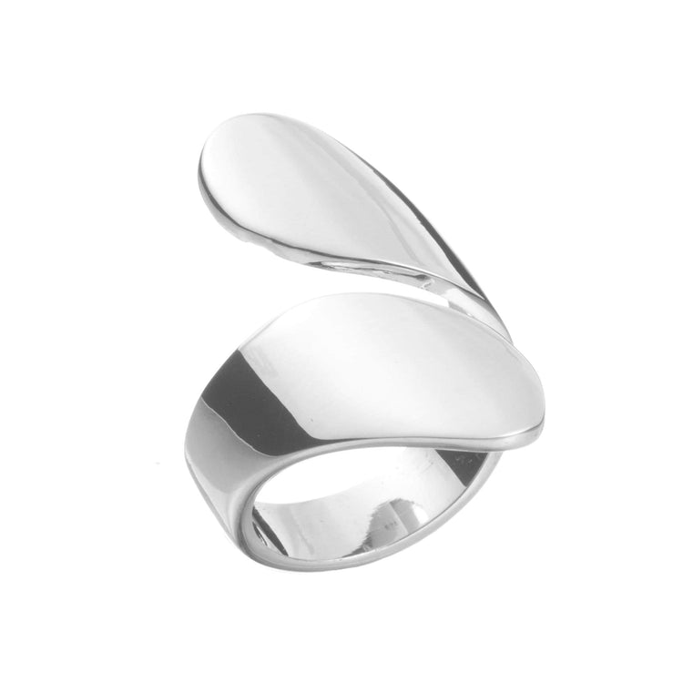 Anillo dos hojas liso de plata mexicana