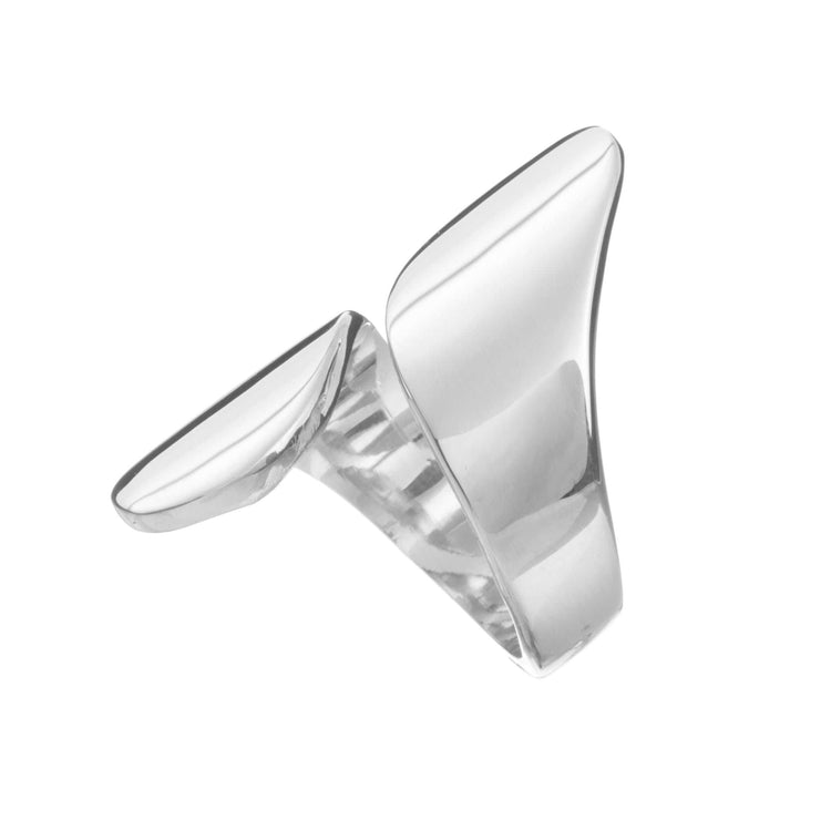 Anillo dos hojas liso de plata mexicana