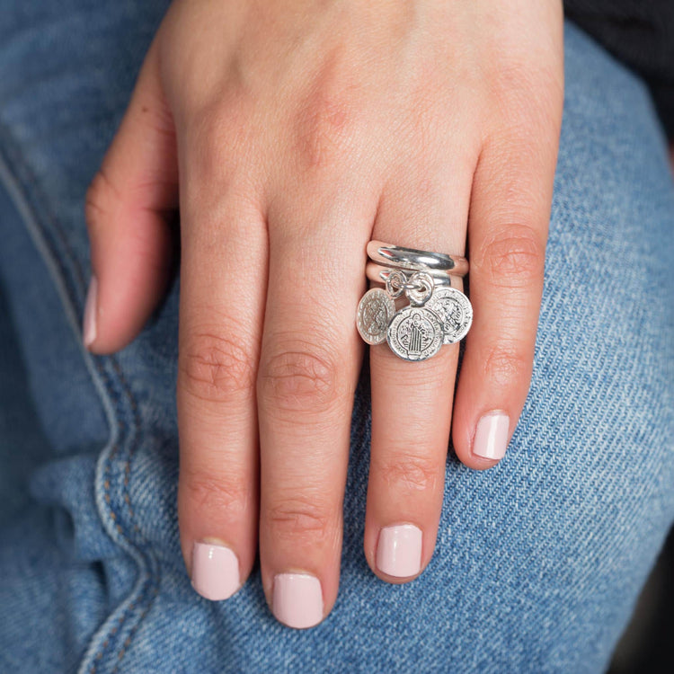 Anillo ajustable San Benito  de plata mexicana
