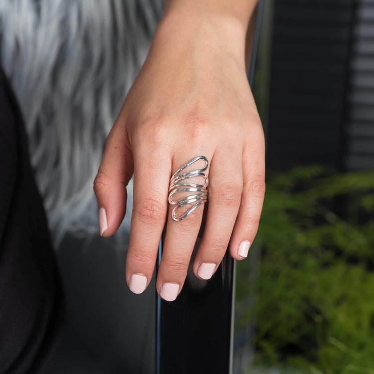 Anillo doble gota de plata mexicana