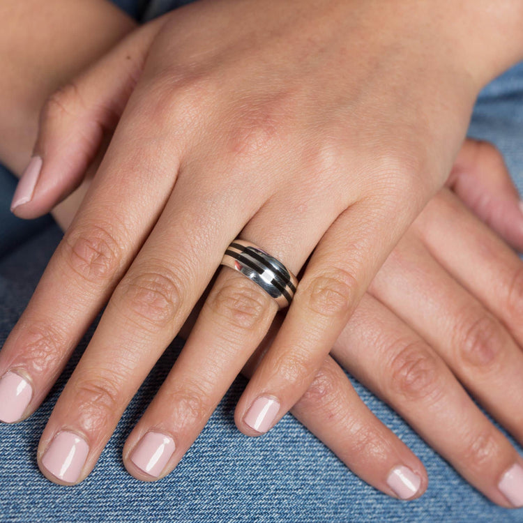 Argolla dos rayas  de plata mexicana