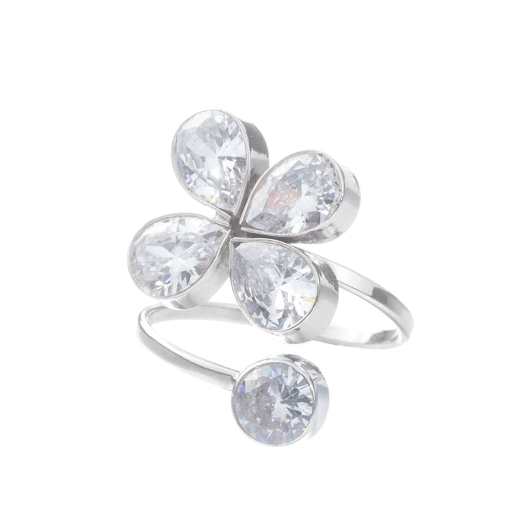Anillo flores de plata con zirconia  de plata mexicana