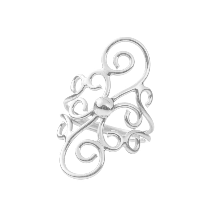 Anillo curvas barrocas de plata de plata mexicana