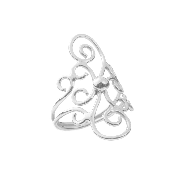 Anillo curvas barrocas de plata de plata mexicana