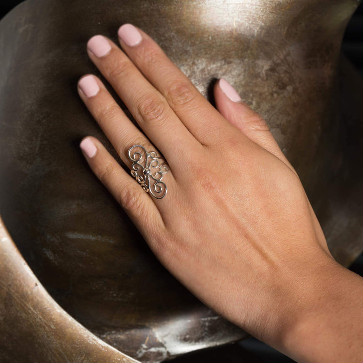 Anillo curvas barrocas de plata de plata mexicana