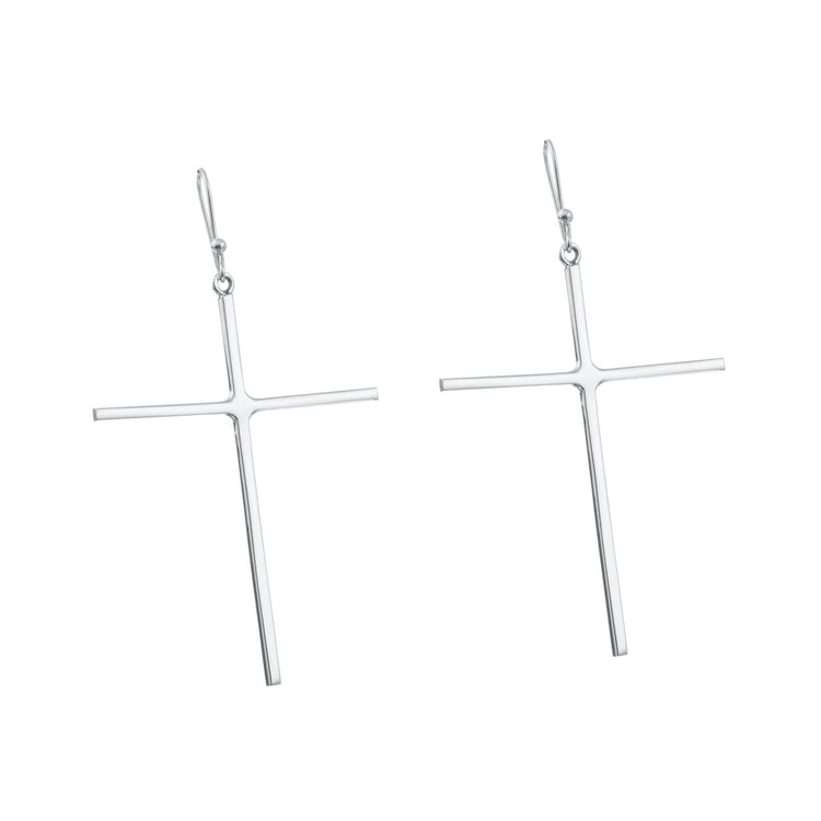 Aretes cruz delgada de plata de plata mexicana