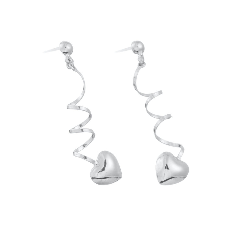 Aretes resorte con corazón de plata de plata mexicana