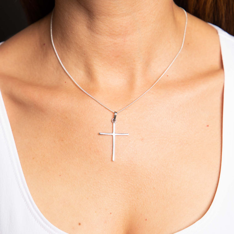 Dije cruz delgada de plata de plata mexicana