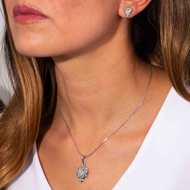 Juego catrina con flores de plata de plata mexicana