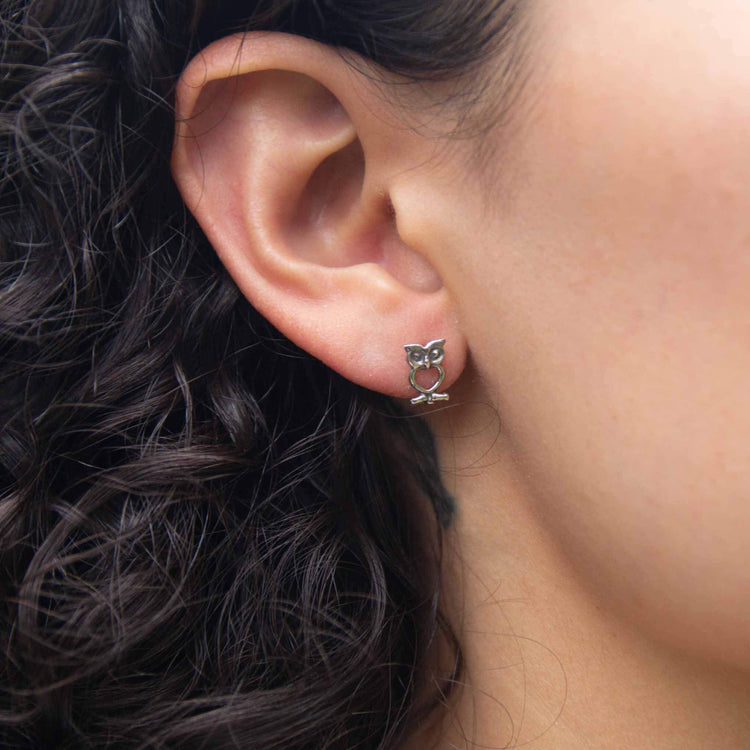 Aretes búho mini de plata de plata mexicana