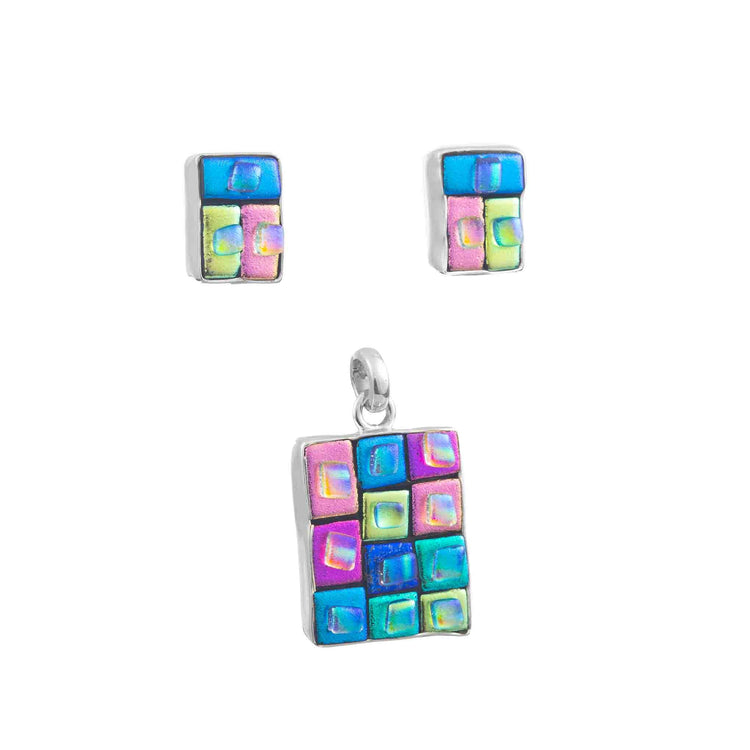 Juego vidrio dicroico con bisel de plata*