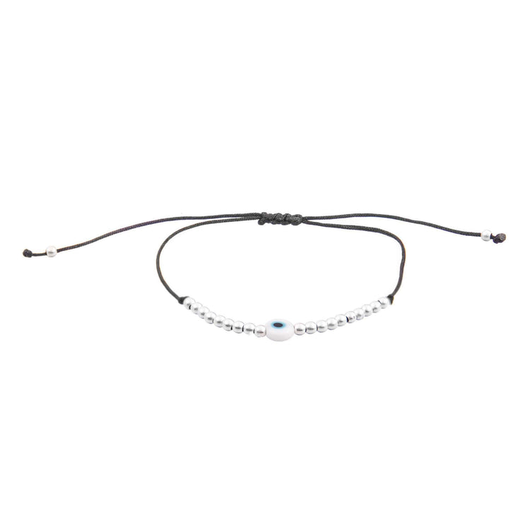 Pulsera de hilo con ojo y esferas de plata de plata mexicana