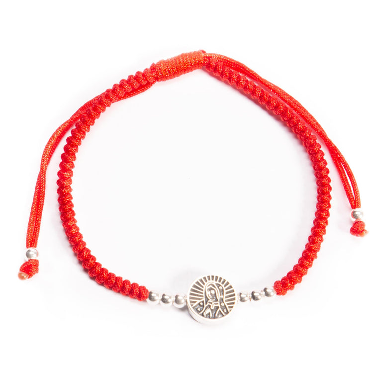Pulsera de hilo con dije de la virgen de Guadalupe en plata de plata mexicana