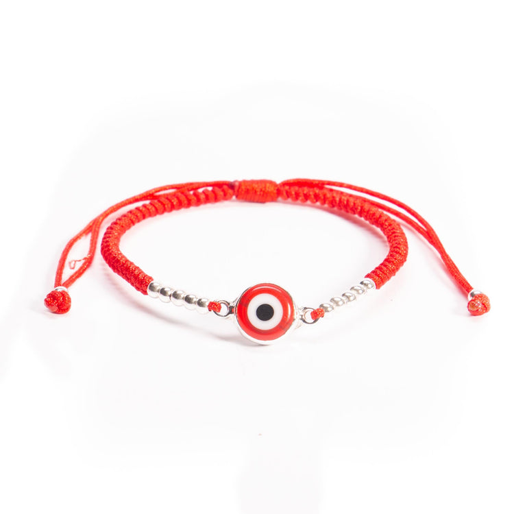 Pulsera de hilo con ojo turco biselado en plata de plata mexicana