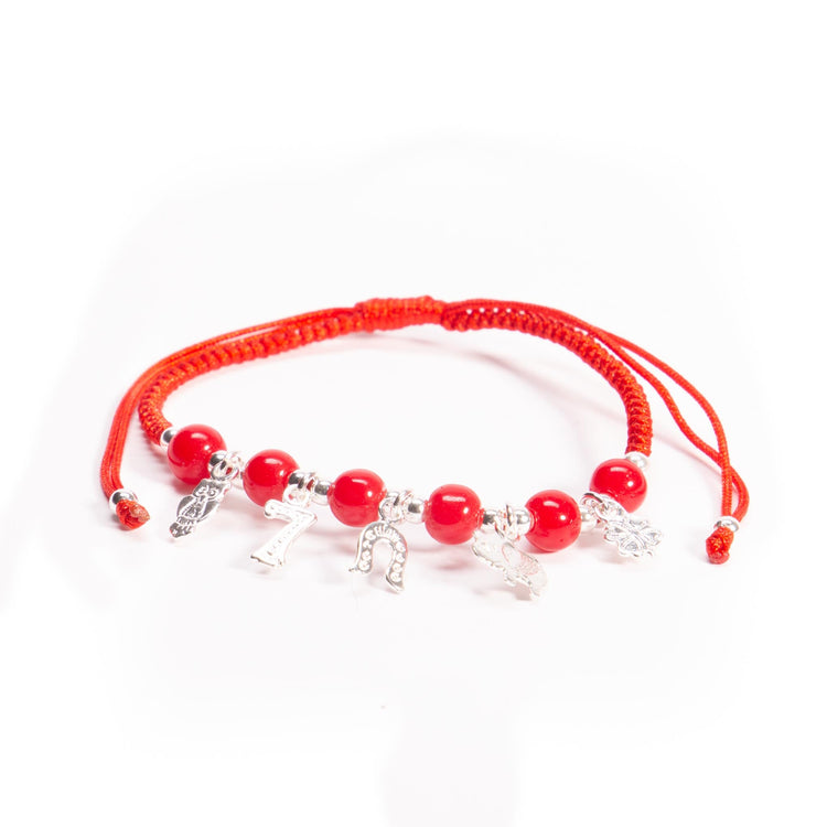 Pulsera de hilo con dijes de plata de la suerte de plata mexicana