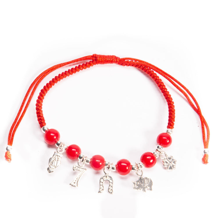 Pulsera de hilo con dijes de plata de la suerte de plata mexicana