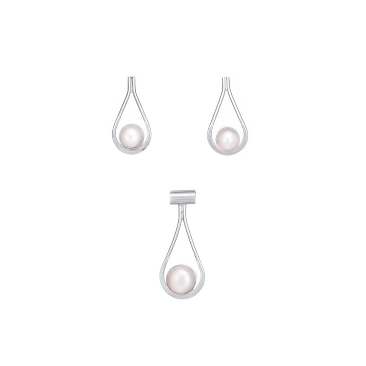 Dije y aretes con perlas en gota de Plata